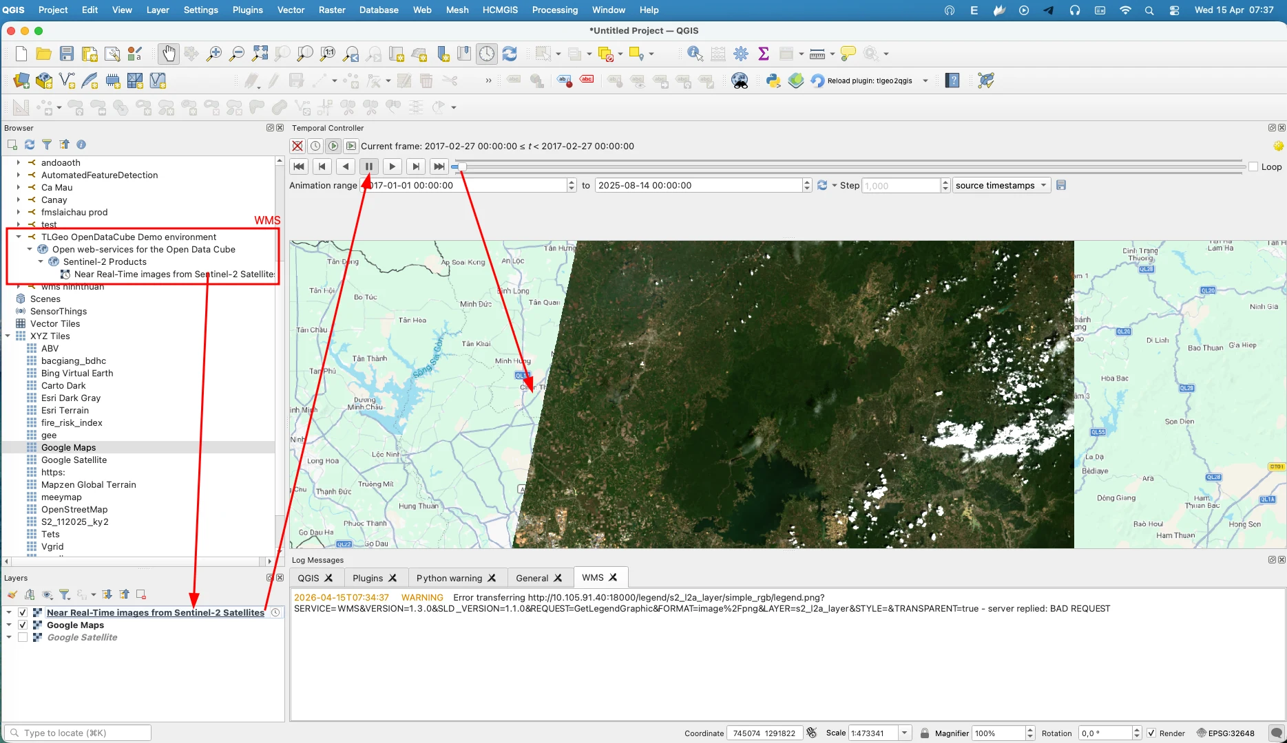 OWC WMS của ODC hiển thị trên QGIS