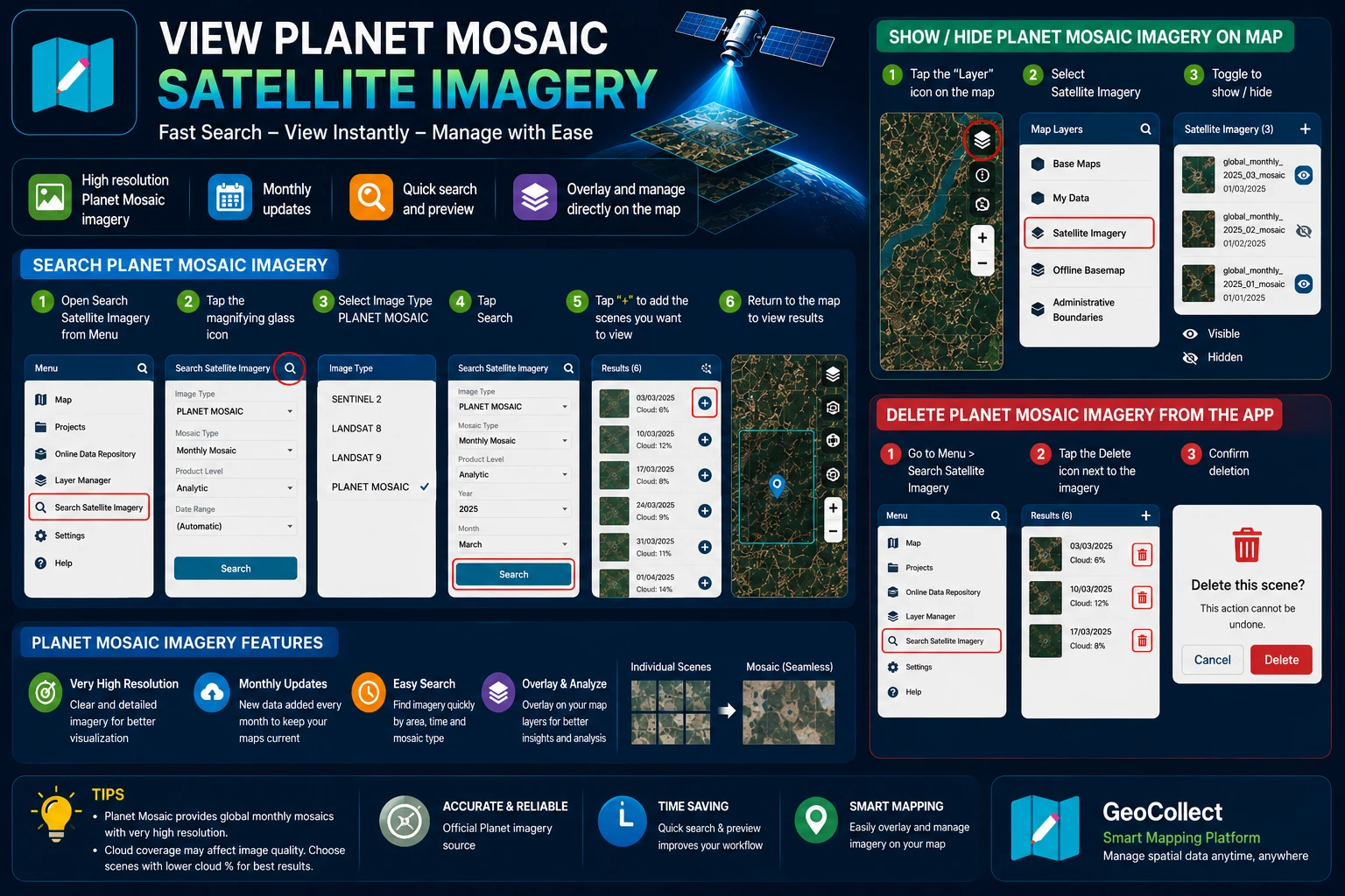 Planet Mosaic Satellite Imagery in Geocollect