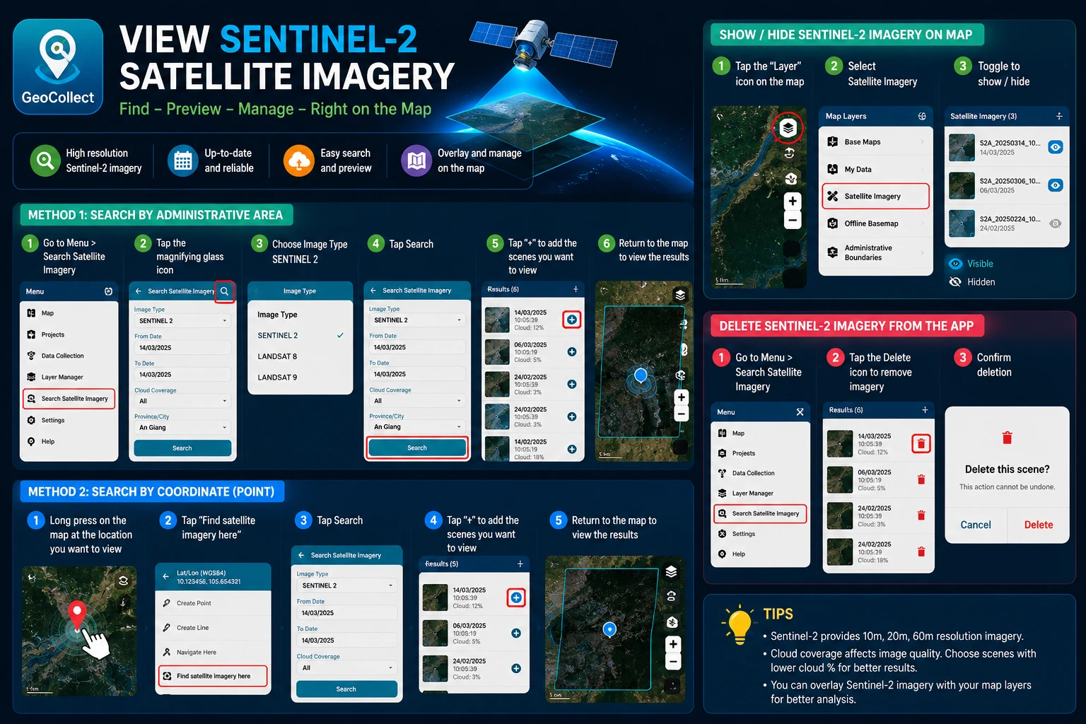 Sentinel 2 Satellite Imagery in Geocollect