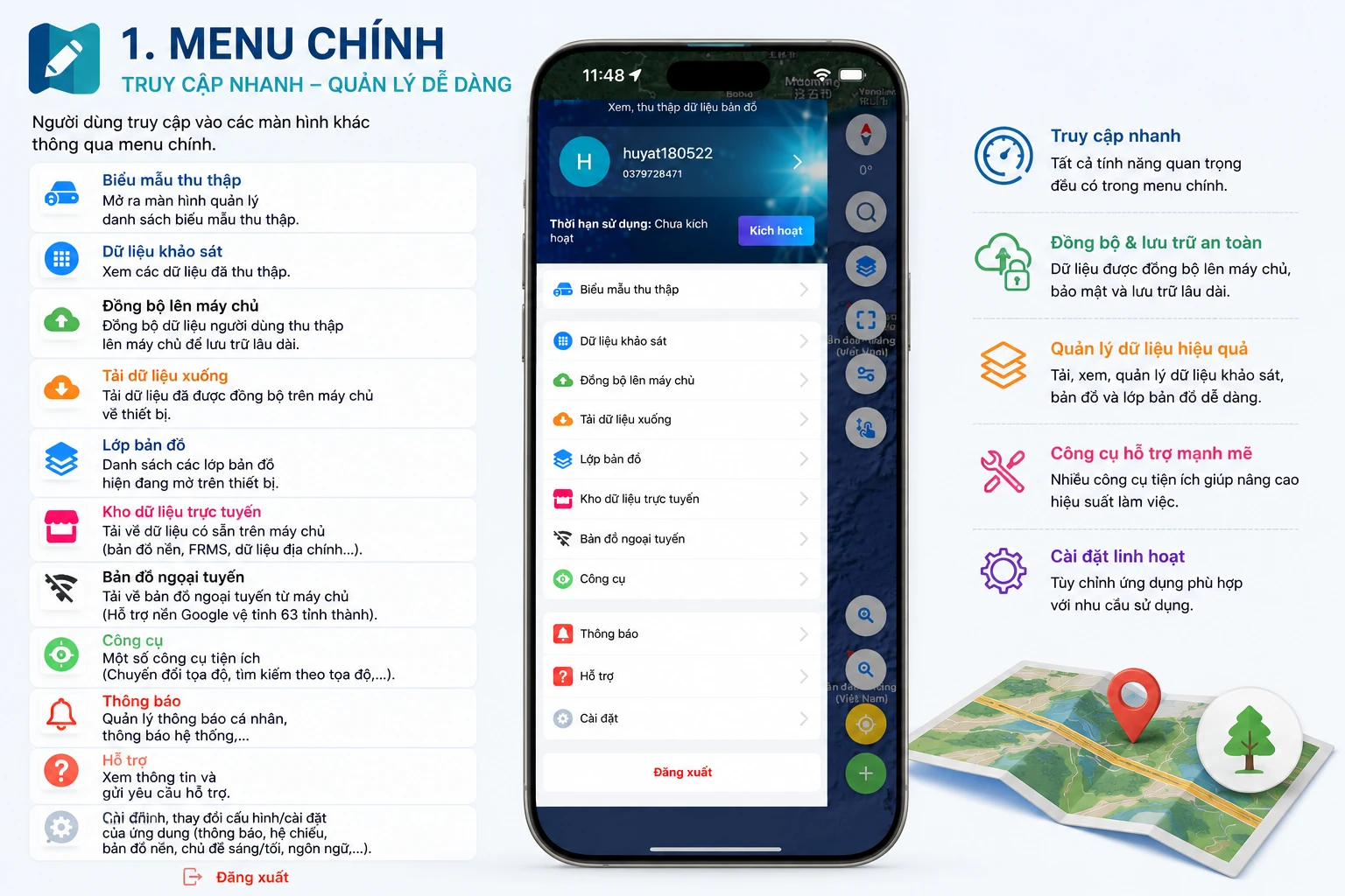 Menu chính của Geocollect