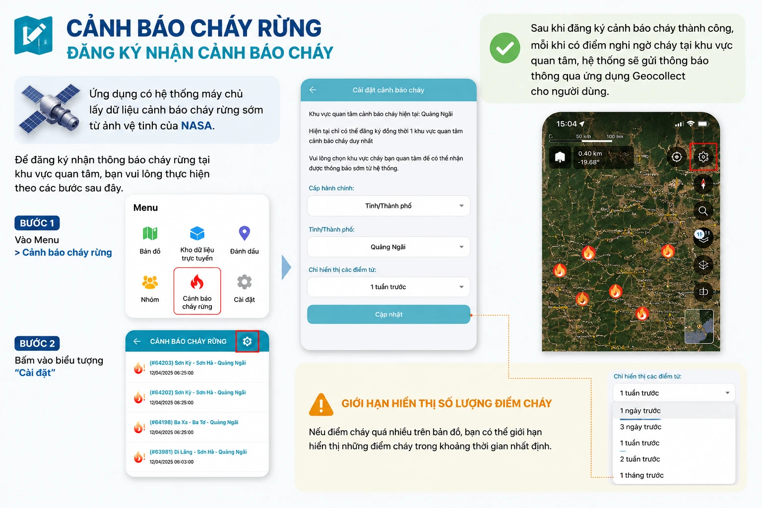Cảnh báo cháy rừng trong Geocollect